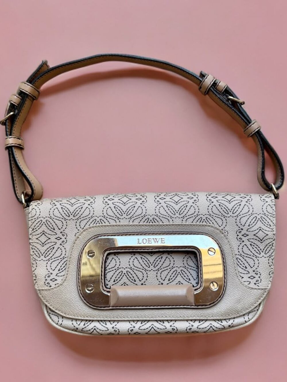 Loewe Limited Edition Anagram Taupe Coated Canvas Flap Bag